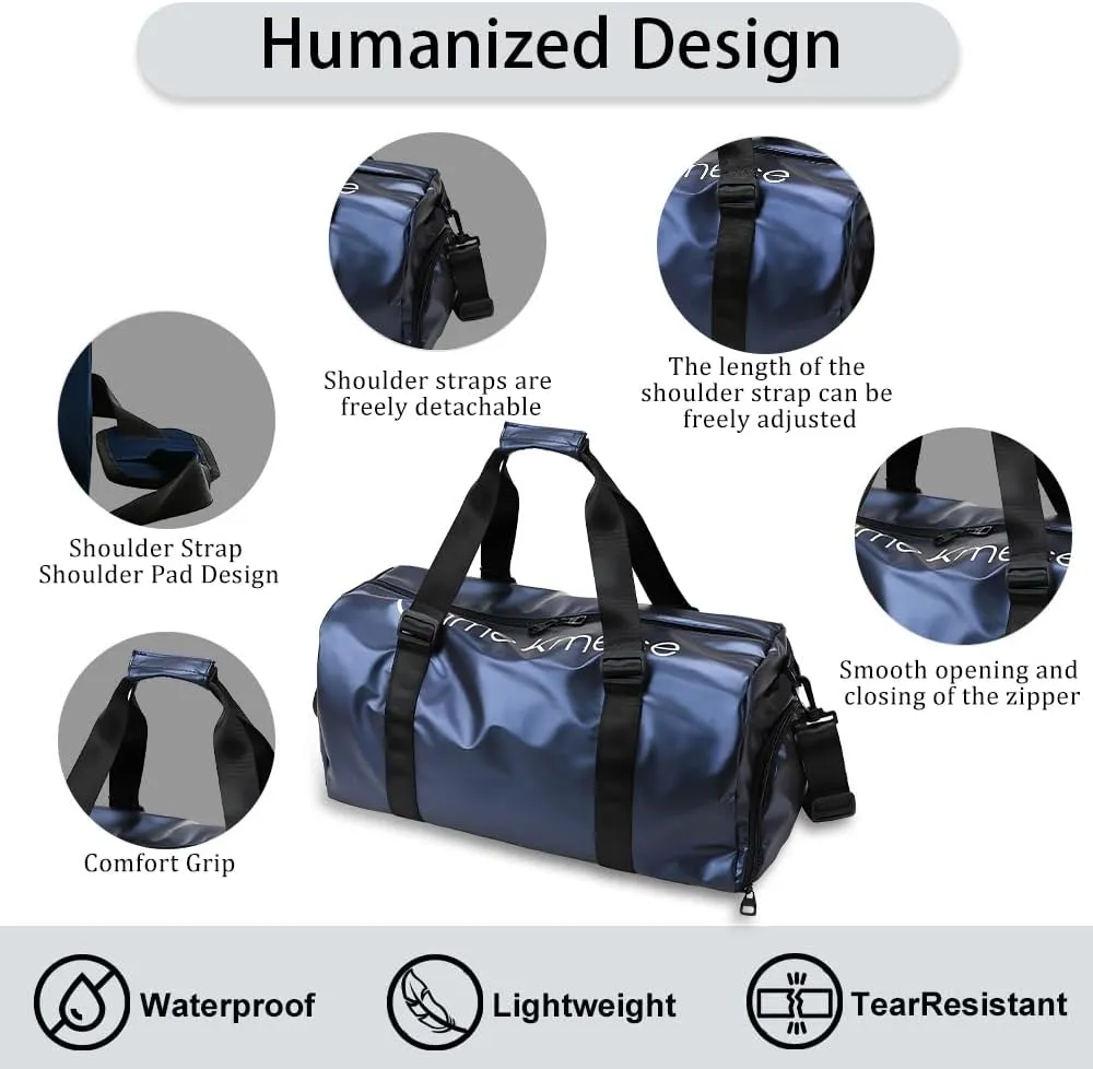 Gym Duffle Bag for Men Women with Shoe and Wet Compartment Sport Workout Waterproof Bags Large for Fitness Yoga Swimming Traveling Duffel, Blue, With Shoe and Wet Compartment