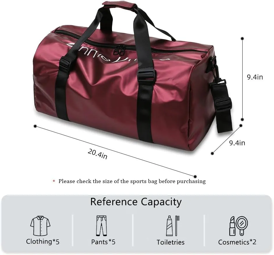 Gym Duffle Bag for Men Women with Shoe and Wet Compartment Sport Workout Waterproof Bags Large for Fitness Yoga Swimming Traveling Duffel, Red, With Shoe and Wet Compartment