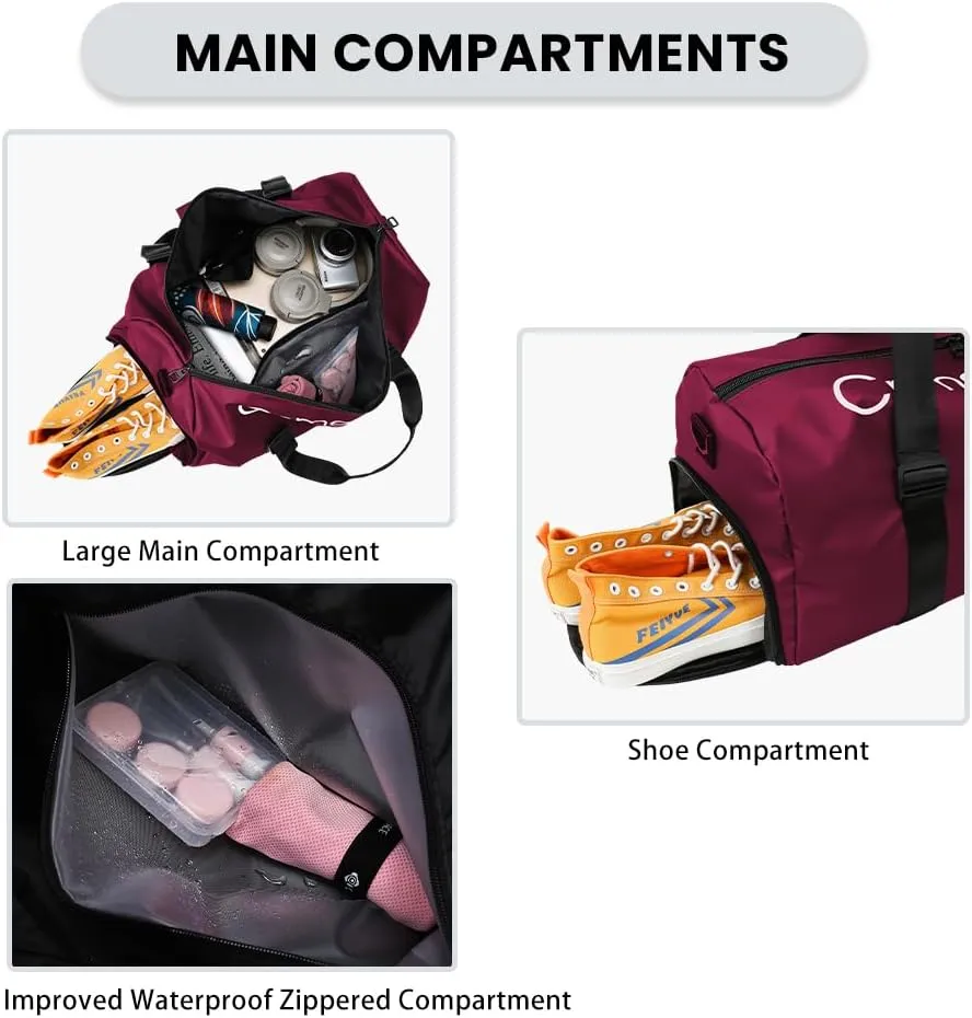 Gym Duffle Bag for Men Women with Shoe and Wet Compartment Sport Workout Waterproof Bags Large for Fitness Yoga Swimming Traveling Duffel, Red, With Shoe and Wet Compartment