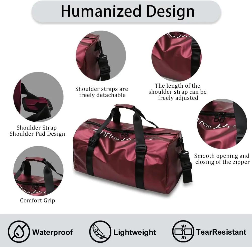 Gym Duffle Bag for Men Women with Shoe and Wet Compartment Sport Workout Waterproof Bags Large for Fitness Yoga Swimming Traveling Duffel, Red, With Shoe and Wet Compartment