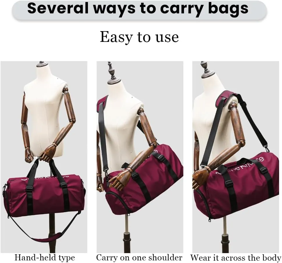Gym Duffle Bag for Men Women with Shoe and Wet Compartment Sport Workout Waterproof Bags Large for Fitness Yoga Swimming Traveling Duffel, Red, With Shoe and Wet Compartment
