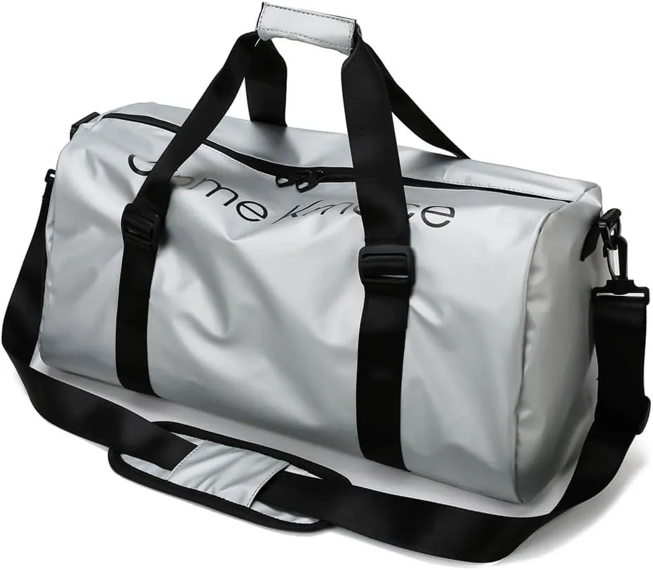 Gym Duffle Bag for Men Women with Shoe and Wet Compartment Sport Workout Waterproof Bags Large for Fitness Yoga Swimming Traveling Duffel, Silver, With Shoe and Wet Compartment