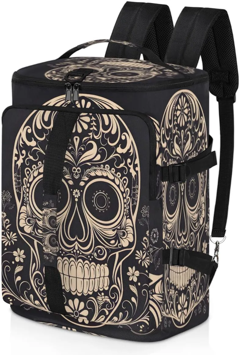 Halloween Sugar Skull Travel Backpack Carry On Flight Approved for Men Women, Lightweight Large Luggage Weekender Casual Daypack Backpacks for Traveling Airplane