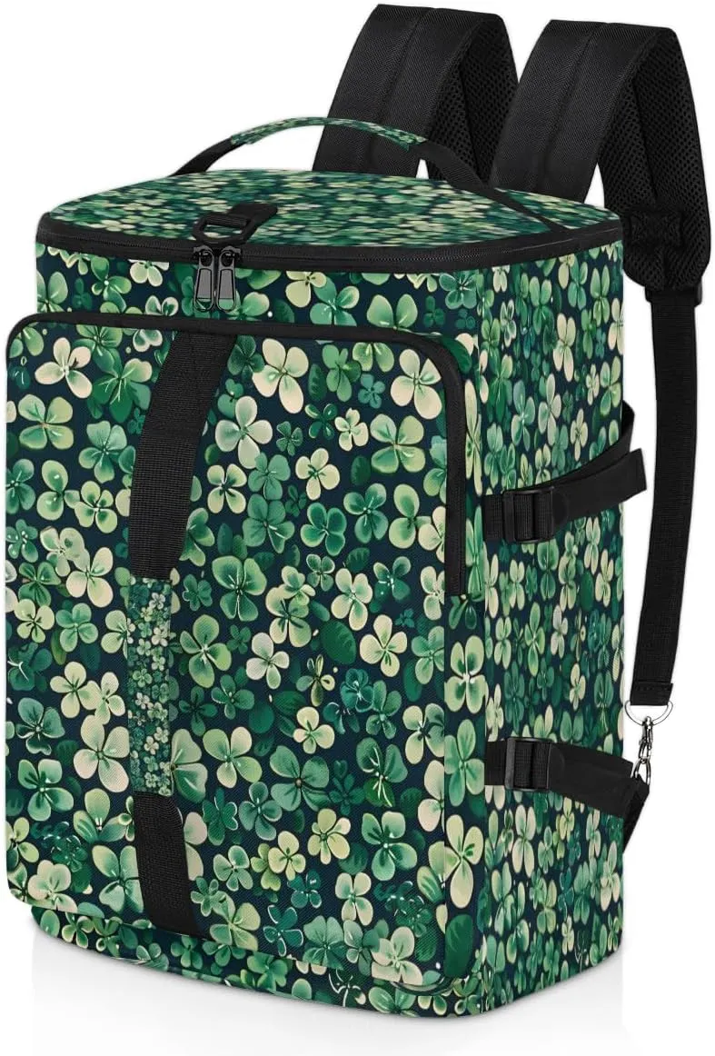 Happy St Patrick's Day Shamrocks Floral Leaves Travel Backpack Carry On Flight Approved for Men Women, Lightweight Large Luggage Weekender Casual Daypack Backpacks for Traveling Airplane