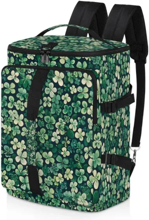 Happy St Patrick's Day Shamrocks Floral Leaves Travel Backpack Carry On Flight Approved for Men Women, Lightweight Large Luggage Weekender Casual Daypack Backpacks for Traveling Airplane