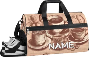 Holiday Coffee Print Sports Gym Bag with Wet Pocket & Shoes Compartment Travel Duffel Bag for Women Men Custom Sports Gym Bag Personalized Overnight Stay Weekend Tote Beach Luggage