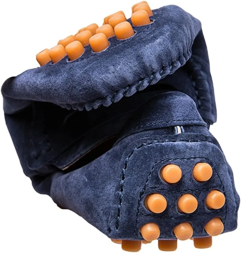 HOOENG Loafer Shoes Driving Moccasins for Men Penny Loafer Genuine Leather Stitching Details Round Toe Suede Vamp Resistant Flexible Flat Heel Lightweight (Color : Blue, Size : 8)