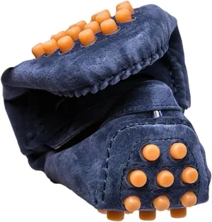 HOOENG Loafer Shoes Driving Moccasins for Men Penny Loafer Genuine Leather Stitching Details Round Toe Suede Vamp Resistant Flexible Flat Heel Lightweight (Color : Blue, Size : 8)