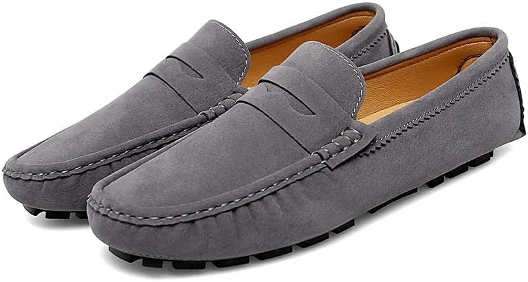 HOOENG Men's Loafers Solid Color Round Toe Suede Vamp Penny Driving Loafers Flat Heel Flexible Comfortable Wedding Slip-ons