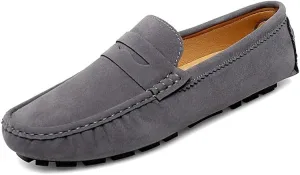 HOOENG Men's Loafers Solid Color Round Toe Suede Vamp Penny Driving Loafers Flat Heel Flexible Comfortable Wedding Slip-ons