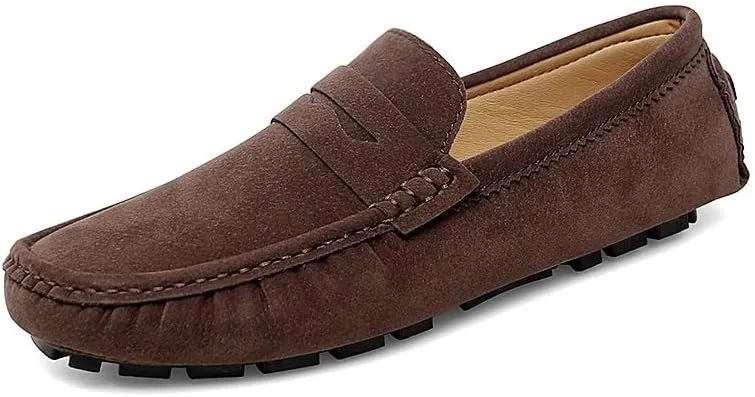 HOOENG Men's Loafers Solid Color Round Toe Suede Vamp Penny Driving Loafers Flat Heel Flexible Comfortable Wedding Slip-ons