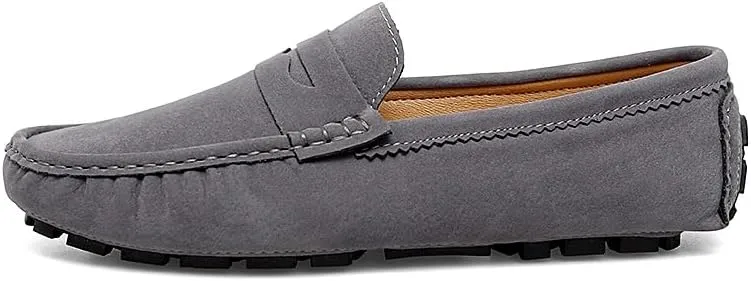HOOENG Men's Loafers Solid Color Round Toe Suede Vamp Penny Driving Loafers Flat Heel Flexible Comfortable Wedding Slip-ons