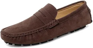 HOOENG Men's Loafers Solid Color Round Toe Suede Vamp Penny Driving Loafers Flat Heel Flexible Comfortable Wedding Slip-ons