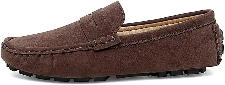 HOOENG Men's Loafers Solid Color Round Toe Suede Vamp Penny Driving Loafers Flat Heel Flexible Comfortable Wedding Slip-ons