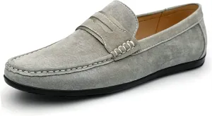 HOOENG Smoking Loafer Driving Moccasins for Men Genuine Leather Penny Loafer Suede Vamp Stitching Details Round Toe Resistant Anti-Slip Lightweight Flexible