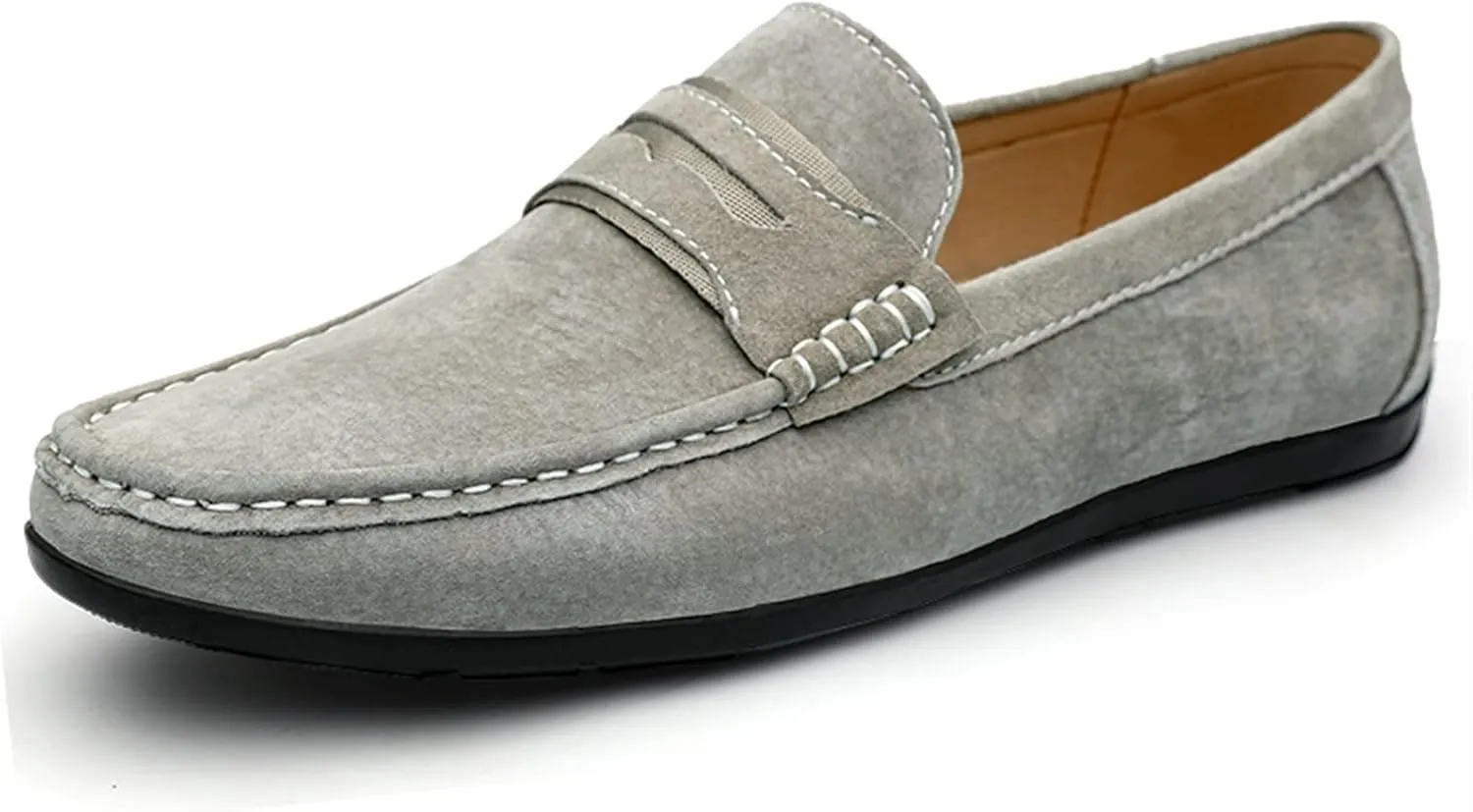 HOOENG Smoking Loafer Driving Moccasins for Men Genuine Leather Penny Loafer Suede Vamp Stitching Details Round Toe Resistant Anti-Slip Lightweight Flexible