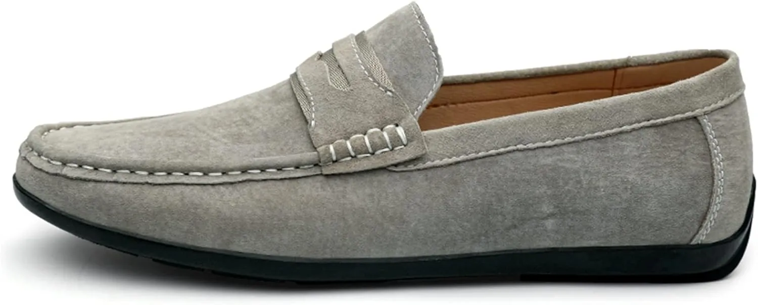 HOOENG Smoking Loafer Driving Moccasins for Men Genuine Leather Penny Loafer Suede Vamp Stitching Details Round Toe Resistant Anti-Slip Lightweight Flexible