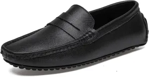 HOOENG Smoking Loafer for Men Genuine Leather Stitching Details Penny Loafer Flexible Resistant Soft Driving Slip on