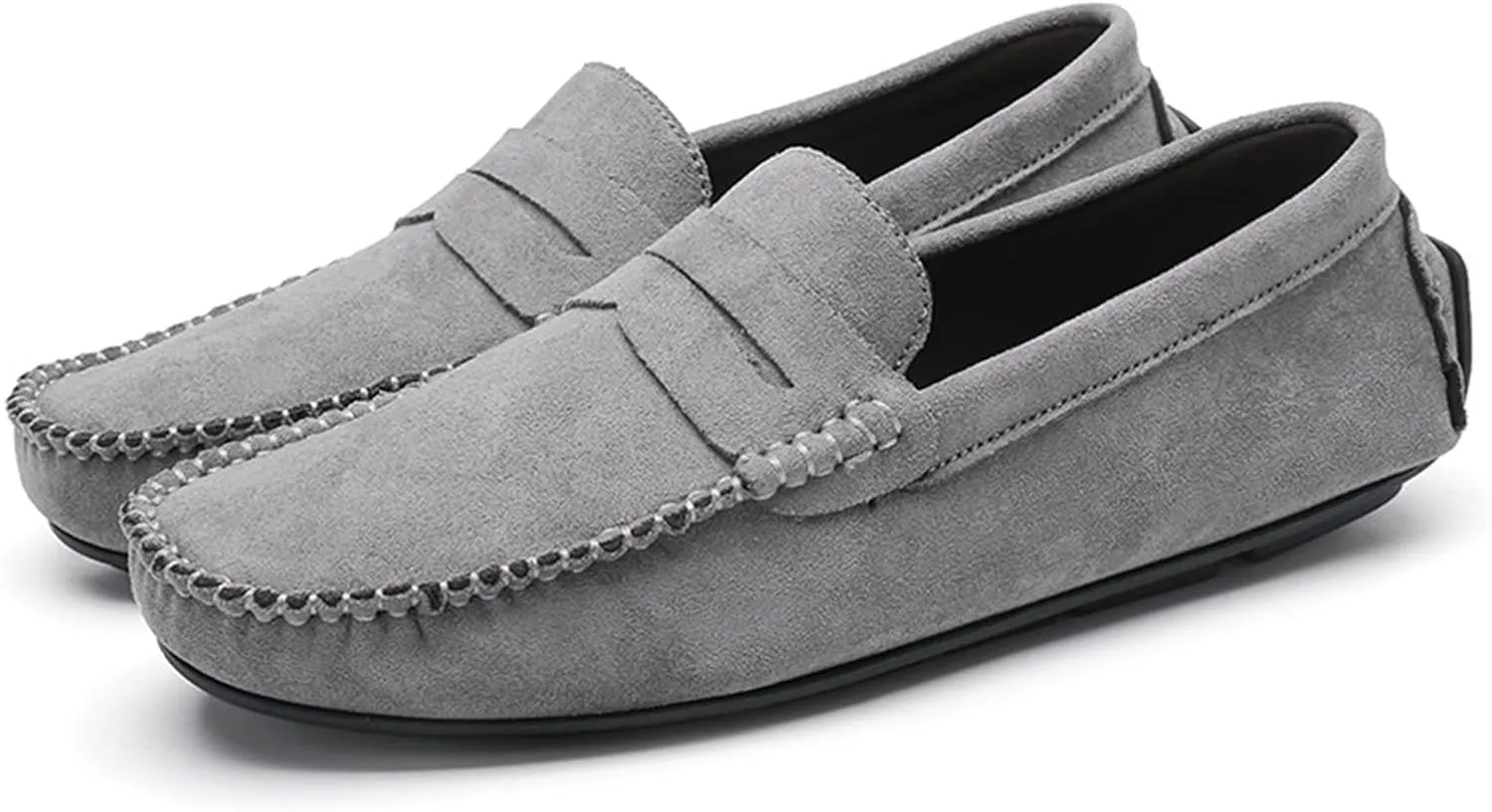 HOOENG Smoking Loafer for Men Suede Vamp Penny Loafer Stitching Details Round Toe Resistant Flexible Anti-Slip Outdoor Slip on