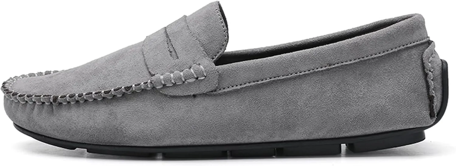 HOOENG Smoking Loafer for Men Suede Vamp Penny Loafer Stitching Details Round Toe Resistant Flexible Anti-Slip Outdoor Slip on
