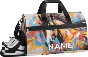 Horse Animal Graffiti Sports Gym Bag with Wet Pocket & Shoes Compartment Travel Duffel Bag for Women Men Custom Sports Gym Bag Personalized Overnight Stay Weekend Tote Beach Luggage