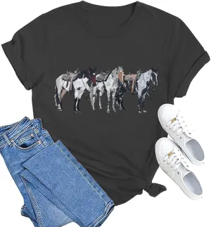 Horse Shirts for Women Vintage Rodeo Western Graphic Tshirt Casual Short Sleeve Animal Tee Tops