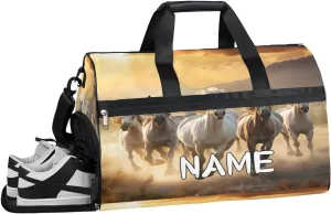 Horse Sunset Print Sports Gym Bag with Wet Pocket & Shoes Compartment Travel Duffel Bag for Women Men Custom Sports Gym Bag Personalized Overnight Stay Weekend Tote Beach Luggage