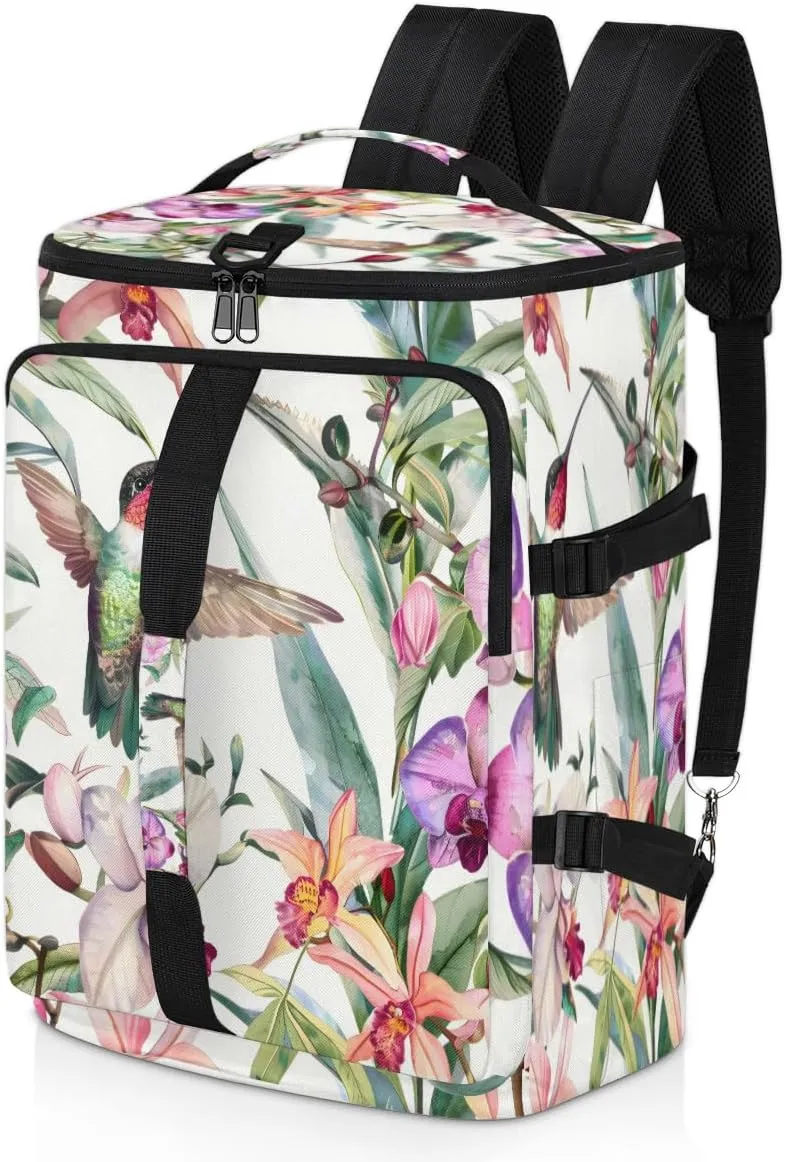 Hummingbird Hibiscus Flower Travel Backpack Carry On Flight Approved for Men Women, Lightweight Large Luggage Weekender Casual Daypack Backpacks for Traveling Airplane