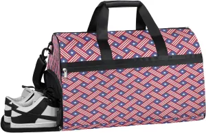 Independence Day 4th Of July Sports Gym Bag for Women and Men Travel Duffel Bag America Overnight Shoulder Bag Waterproof Workout Bag Portable Sports Tote with Shoes Compartment