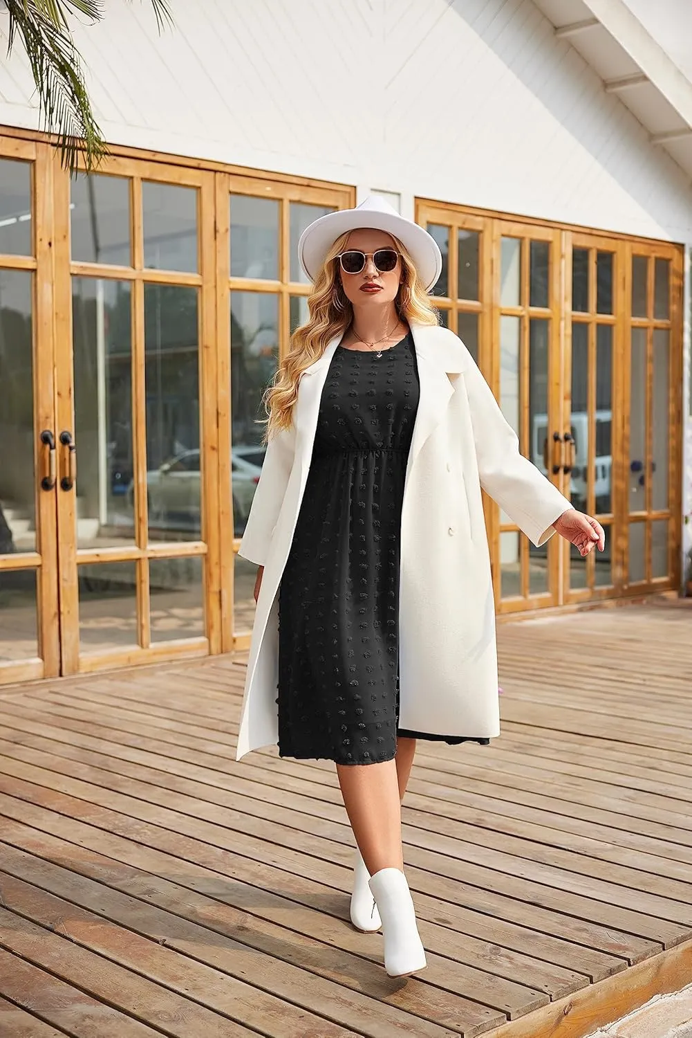 IN'VOLAND Women's Plus Size Swiss Dot Long Sleeve Chiffon Dress Flowy High Waist A Line Ruffle Babydoll Midi Dresses 16W-24W