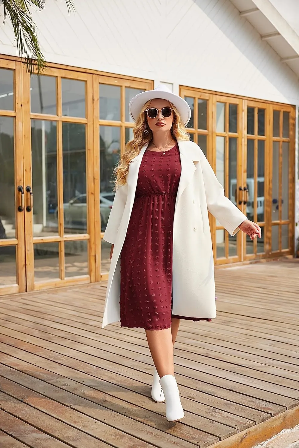 IN'VOLAND Women's Plus Size Swiss Dot Long Sleeve Chiffon Dress Flowy High Waist A Line Ruffle Babydoll Midi Dresses 16W-24W