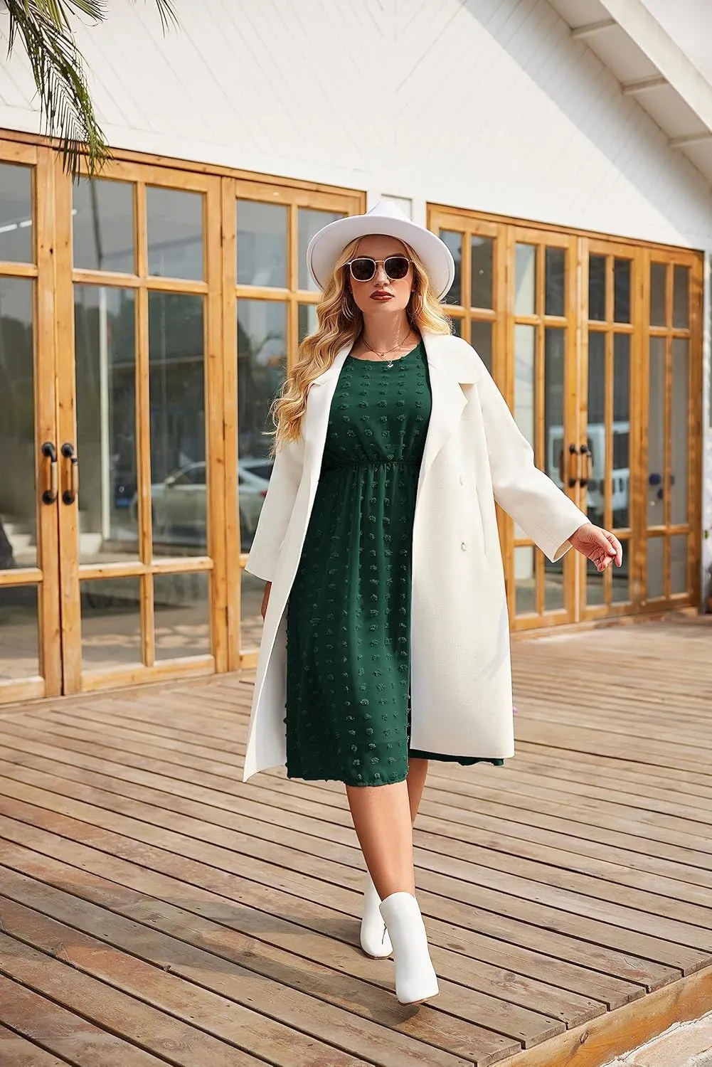 IN'VOLAND Women's Plus Size Swiss Dot Long Sleeve Chiffon Dress Flowy High Waist A Line Ruffle Babydoll Midi Dresses 16W-24W