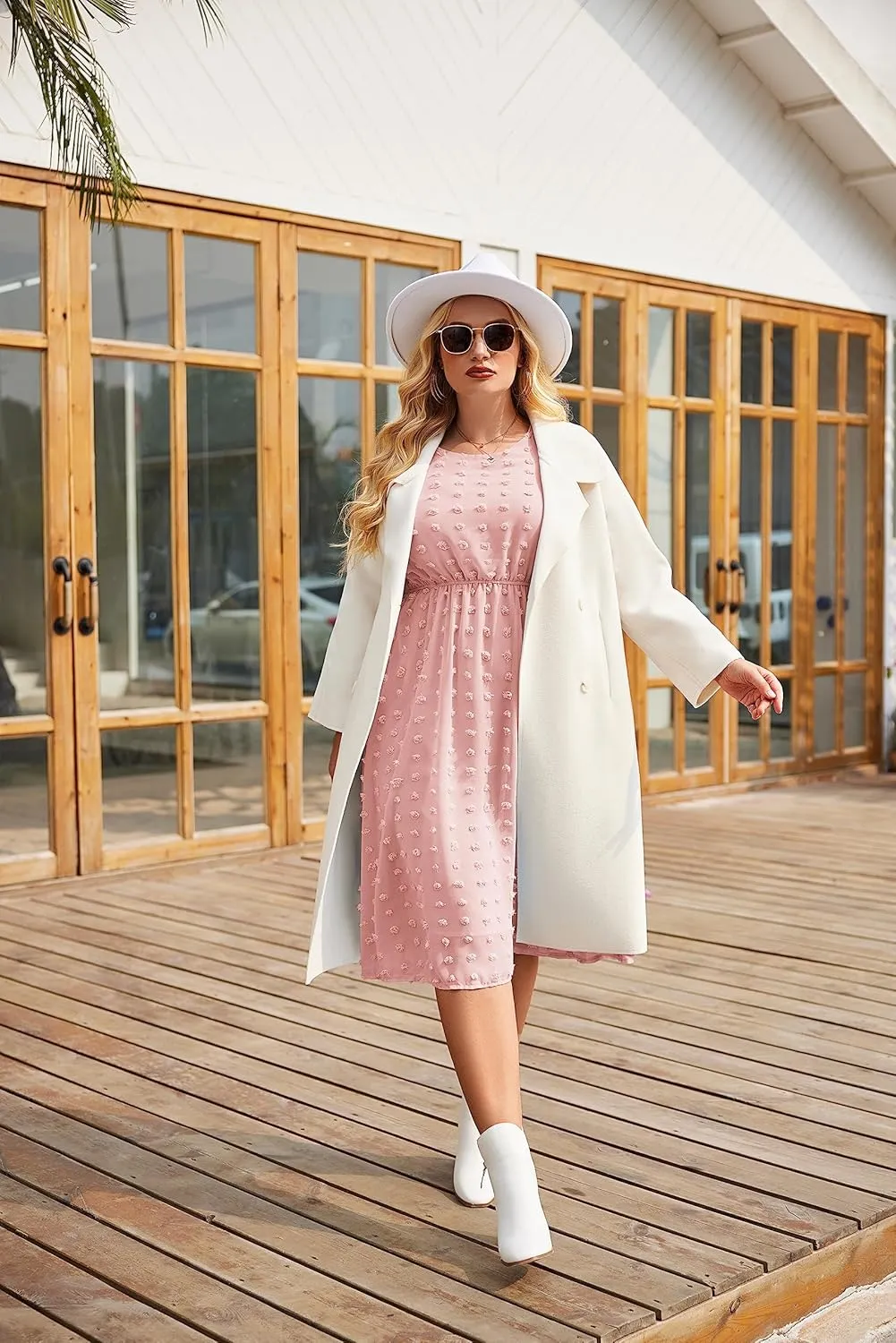 IN'VOLAND Women's Plus Size Swiss Dot Long Sleeve Chiffon Dress Flowy High Waist A Line Ruffle Babydoll Midi Dresses 16W-24W