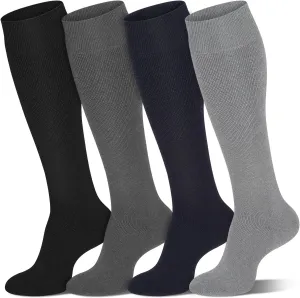 Iseasoo Warm Thick Knee High Socks for Men, 4 Pairs Cotton Toe Tall Cushioned Long Socks for Hiking,Work,Winter,Gifts