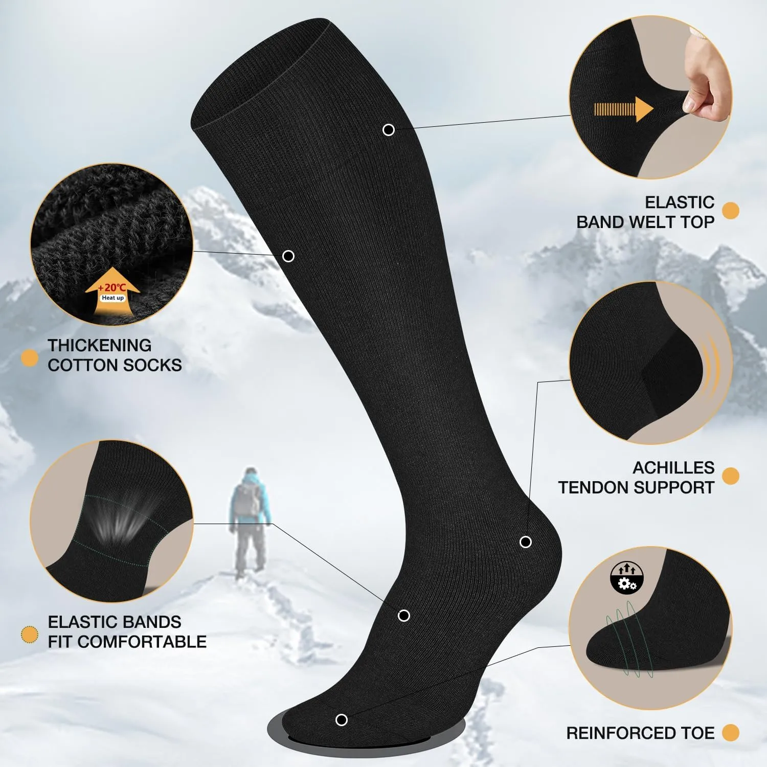Iseasoo Warm Thick Knee High Socks for Men, 4 Pairs Cotton Toe Tall Cushioned Long Socks for Hiking,Work,Winter,Gifts