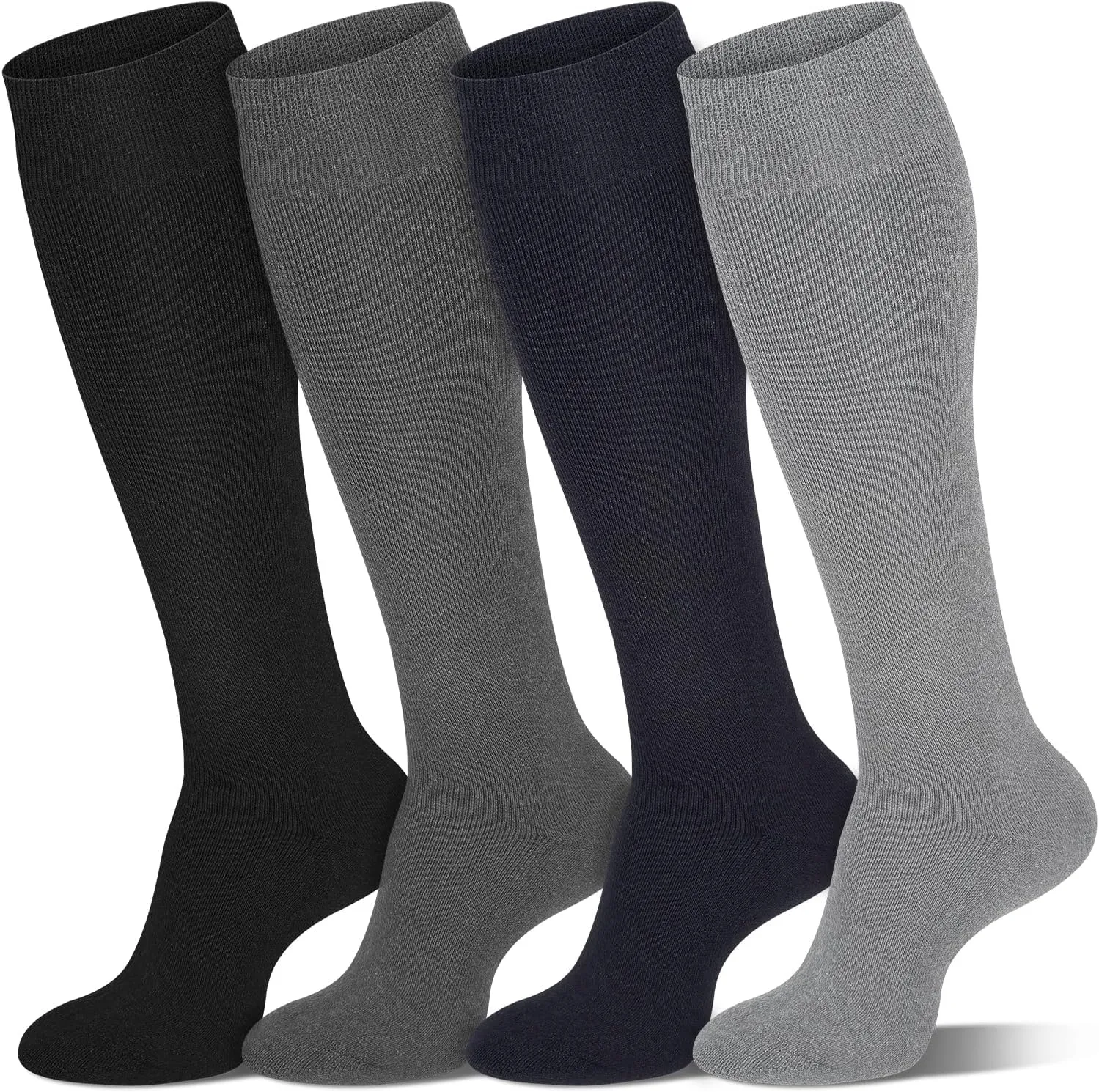 Iseasoo Warm Thick Knee High Socks for Men, 4 Pairs Cotton Toe Tall Cushioned Long Socks for Hiking,Work,Winter,Gifts