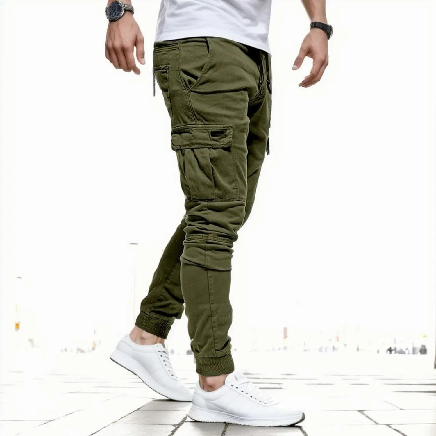 Joggers for Men Drawstring Elastic Waist Plaid Casual Pants 2023 Fall Winter Stretch Slim Fit Chinos Sweatpants with Pockets