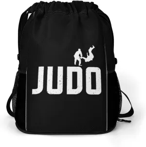 Judo Design Drawstring Backpack with Mesh Pockets Sports Gym Bag String Bag Sackpack for Men Women