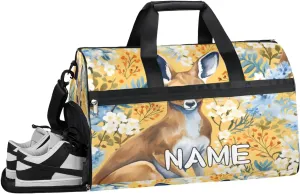 Kangaroo Flower Watercolor Sports Gym Bag with Wet Pocket & Shoes Compartment Travel Duffel Bag for Women Men Custom Sports Gym Bag Personalized Overnight Stay Weekend Tote Beach Luggage