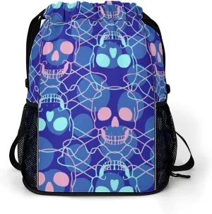 Large Capacity Drawstring Gym Backpack Sports Gym Bag for Women Men Compatible with Skulls Drawstring Backpack with Zipper Pockets and Waterproof Compartment