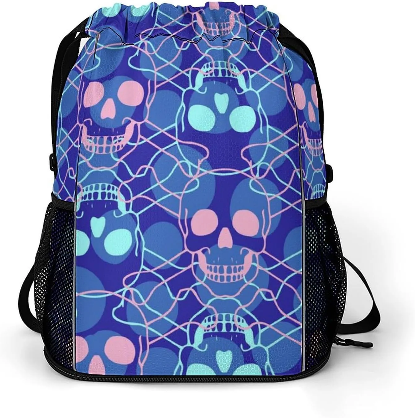 Large Capacity Drawstring Gym Backpack Sports Gym Bag for Women Men Compatible with Skulls Drawstring Backpack with Zipper Pockets and Waterproof Compartment