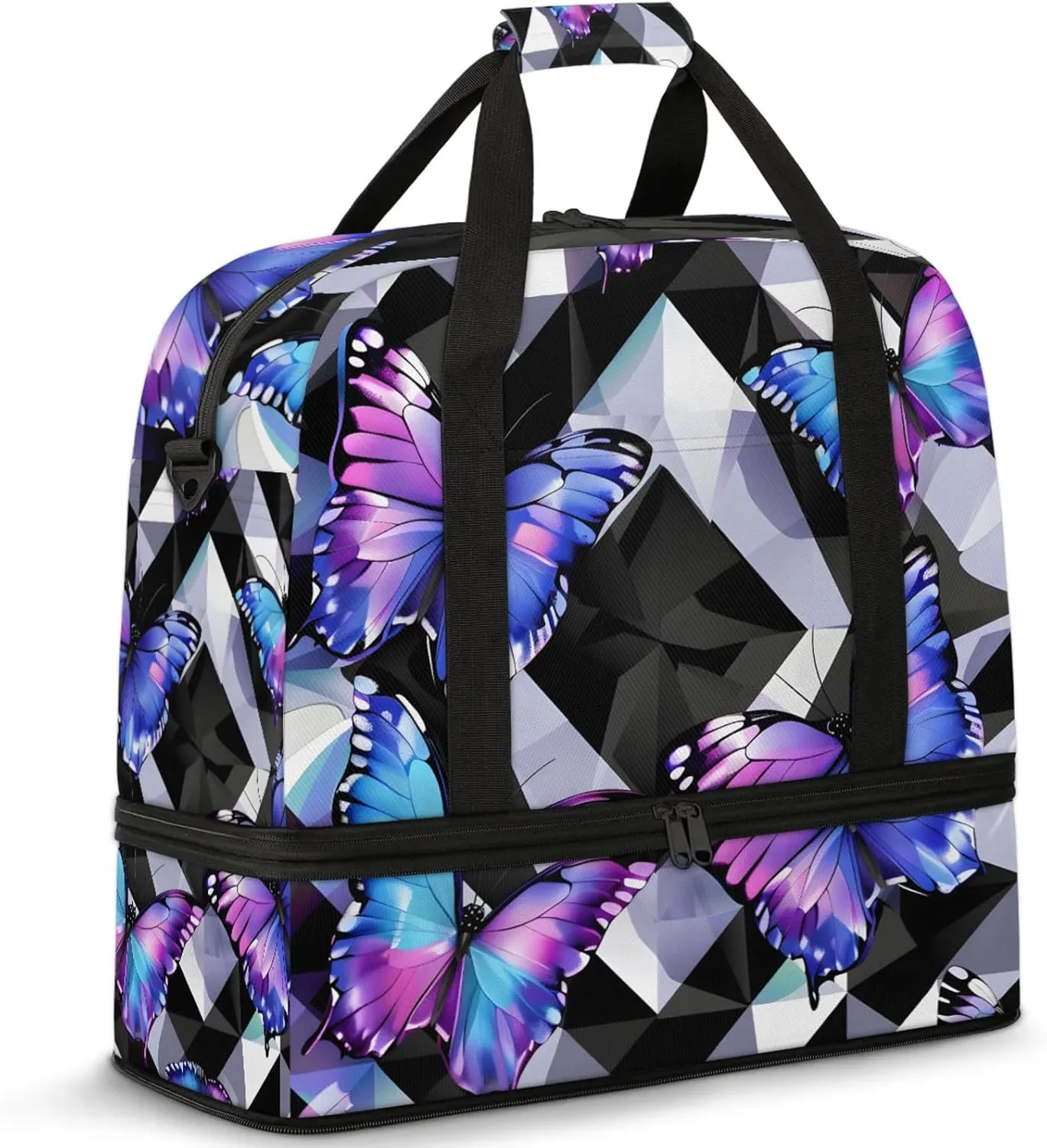 Large Travel Duffel Bag for Women Men Abstract Animal Colorful Butterfly Gym Bag Weekender Overnight Bags With Shoe Compartment Foldie Travel Tote Bag Carry On Personal Item Bag for Travel Gym Sports