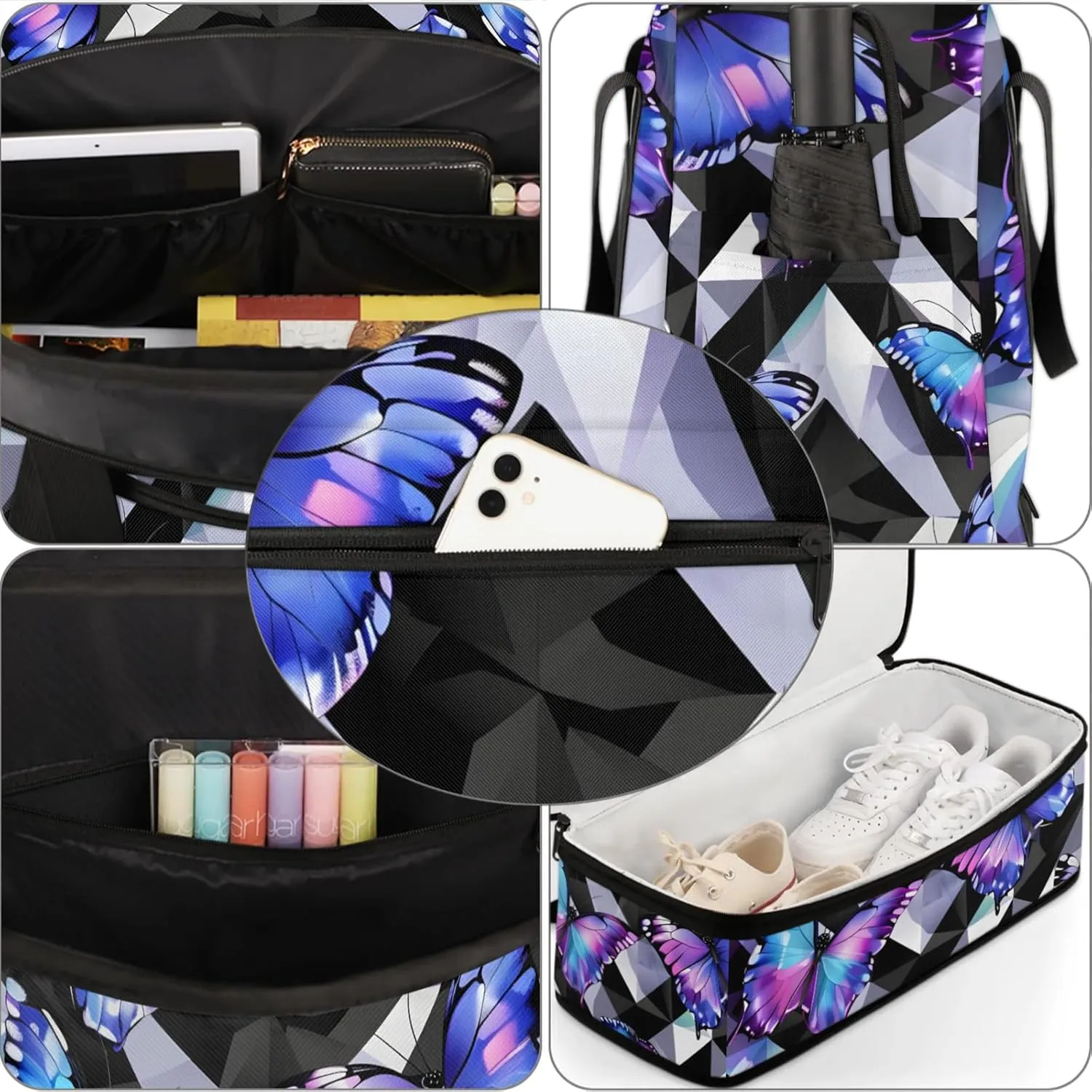 Large Travel Duffel Bag for Women Men Abstract Animal Colorful Butterfly Gym Bag Weekender Overnight Bags With Shoe Compartment Foldie Travel Tote Bag Carry On Personal Item Bag for Travel Gym Sports