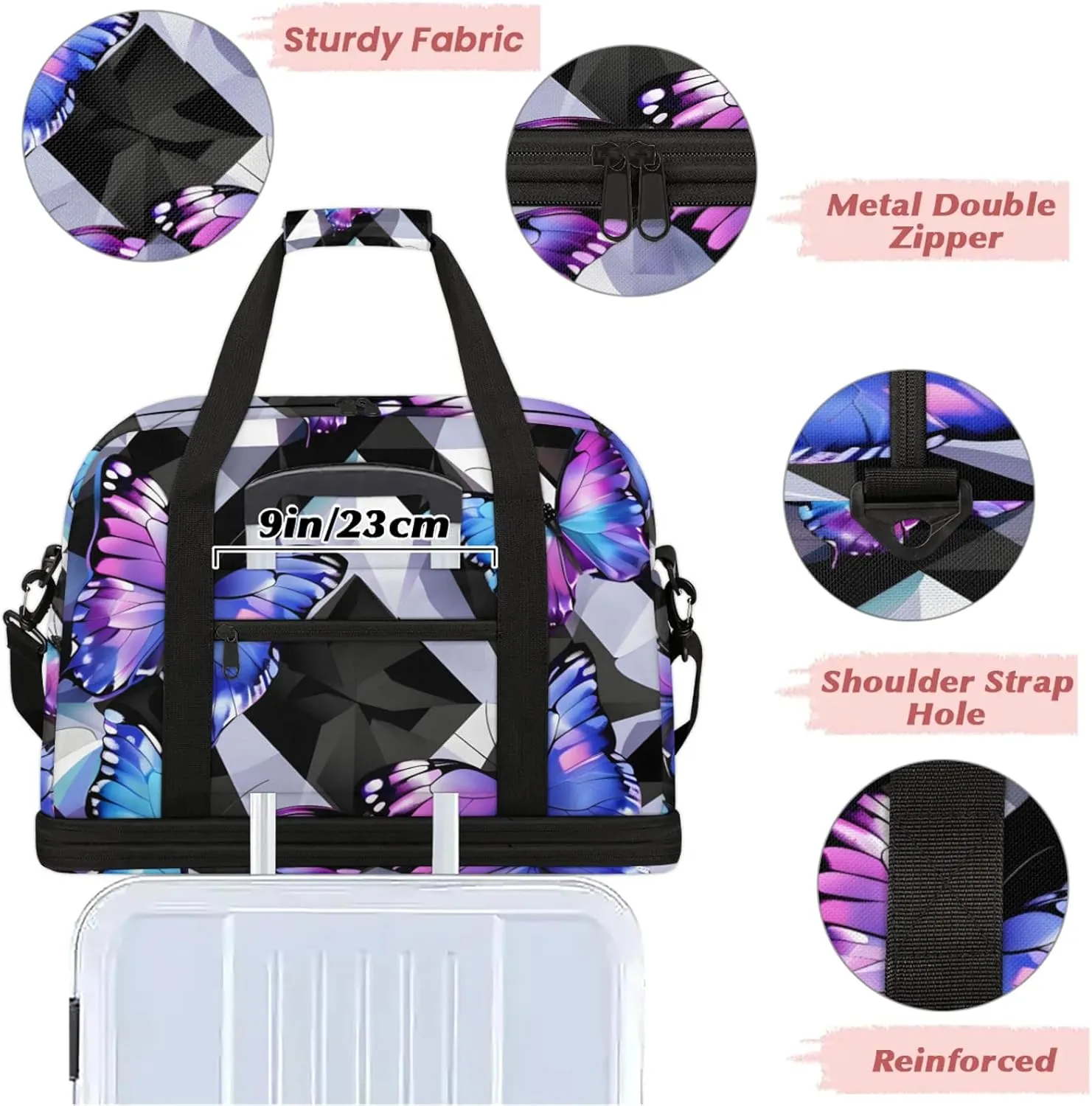 Large Travel Duffel Bag for Women Men Abstract Animal Colorful Butterfly Gym Bag Weekender Overnight Bags With Shoe Compartment Foldie Travel Tote Bag Carry On Personal Item Bag for Travel Gym Sports