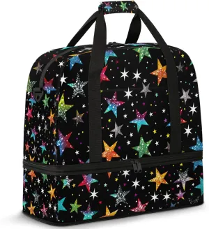 Large Weekender Overnight Bags Colorful Abstract Star Travel Duffel Bag for Women Men Gym Bags With Shoe Compartment Foldie Travel Tote Bag Carry On Personal Item Bag for Travel Gym Sports