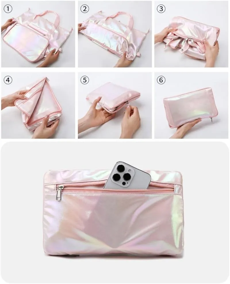 Laser Foldable Gym Bag for Women,Sports Travel Duffel Bag, Weekender Overnight Bag with Wet Pocket and Shoes Compartment for Women, Travel,Workout,Gym, Yoga G44 (Dazzling Purple)