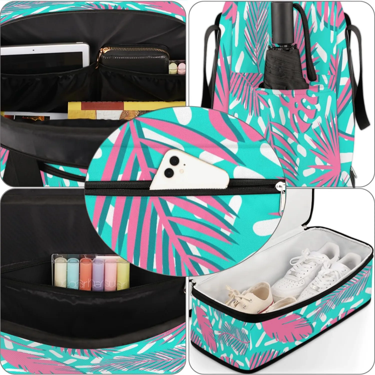 Leaf Print Sports Gym Bag with Shoes Compartment Foldable Travel Duffel Bag Dry Wet Separated Sports Tote Workout Weekender Overnight Bag for Women Yoga Dance Work Training Handbag