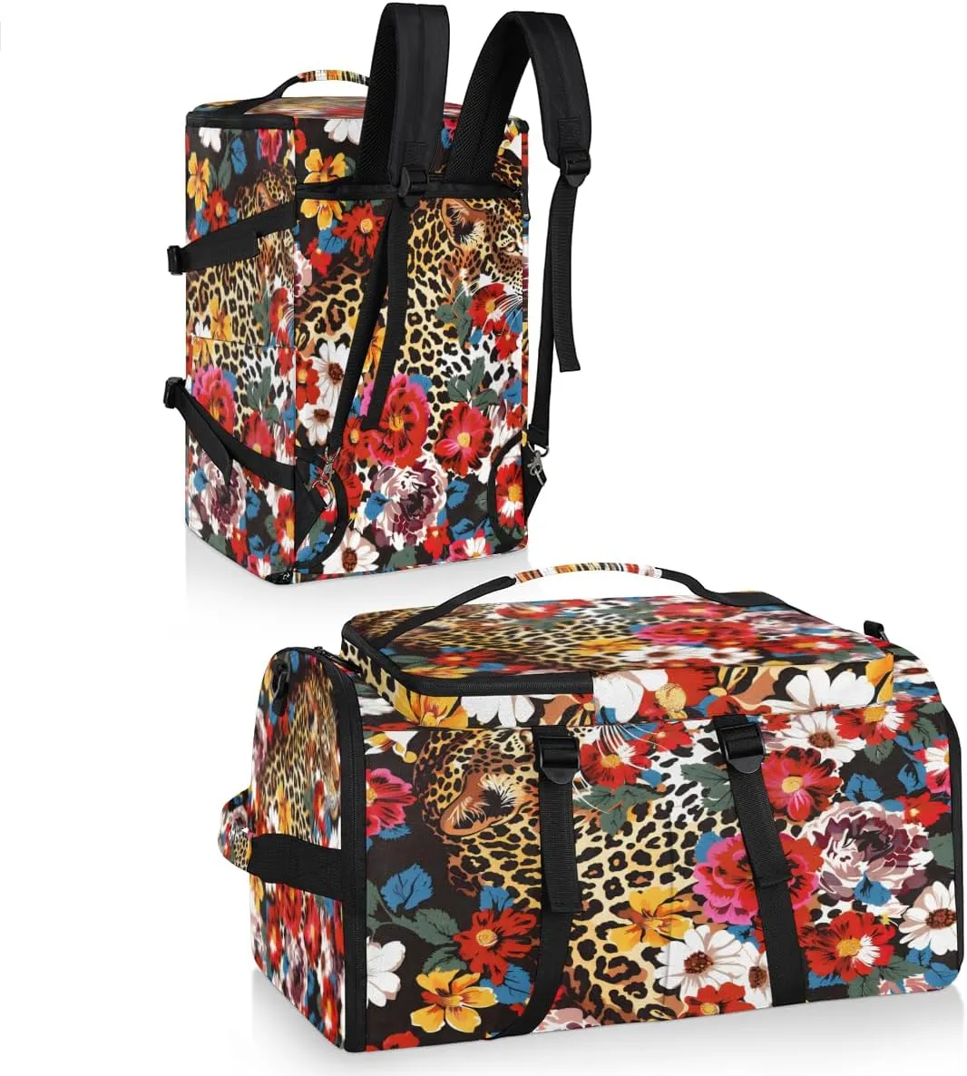 Leopard Print Flower Cheetah Travel Backpack Carry On Flight Approved for Men Women, Lightweight Large Luggage Weekender Casual Daypack Backpacks for Traveling Airplane