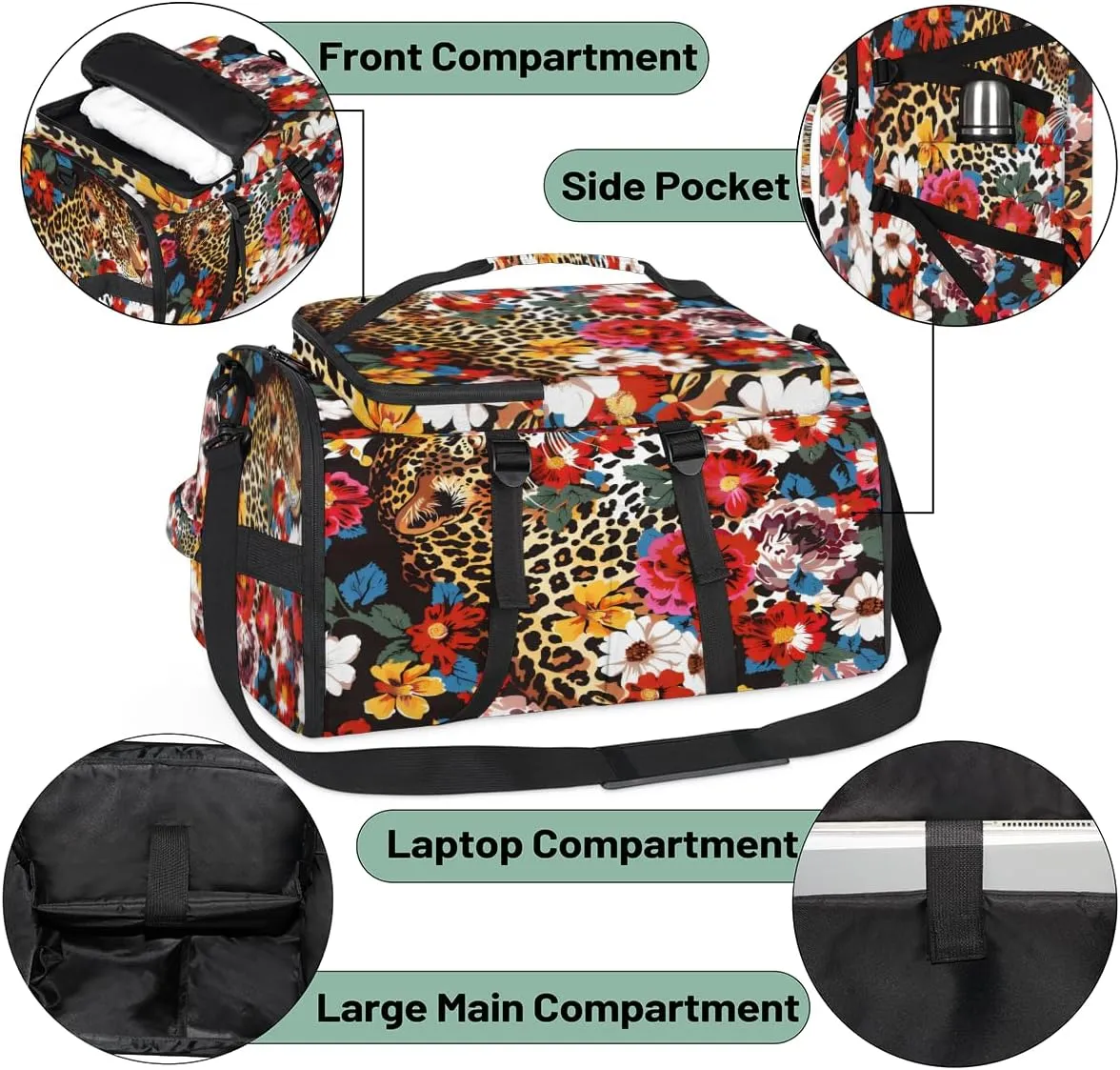 Leopard Print Flower Cheetah Travel Backpack Carry On Flight Approved for Men Women, Lightweight Large Luggage Weekender Casual Daypack Backpacks for Traveling Airplane