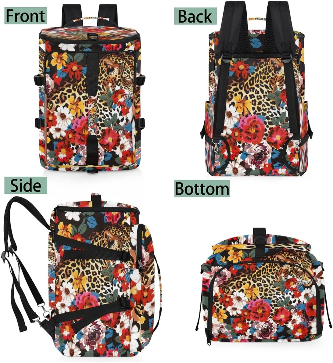Leopard Print Flower Cheetah Travel Backpack Carry On Flight Approved for Men Women, Lightweight Large Luggage Weekender Casual Daypack Backpacks for Traveling Airplane